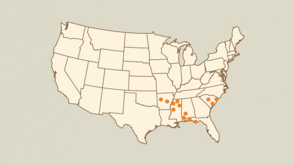 Map of the US with locations of convenience stores with installed dehumidification systems