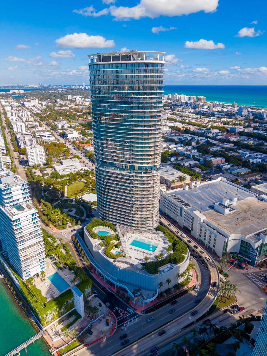 Towering condominium resort near ocean